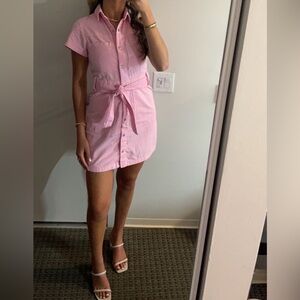 pink denim dress with tie